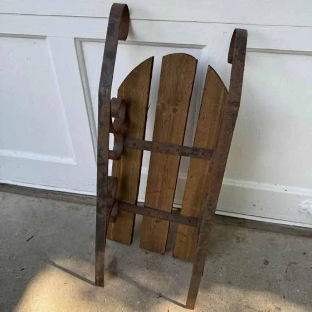 Vintage Handmade Rustic Wooden & Iron Sled